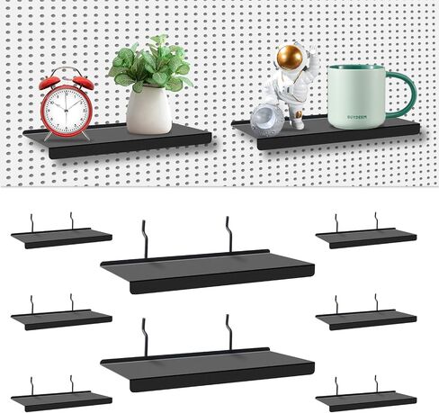 مجموعة أرفف Pegboard مقاس 10x4.3 بوصة من PEKGRIL مكونة من 6 قطع، ملحقات أرفف لوح ربط معدنية، أرفف عرض مسطحة للوحة Pegboard، شاشة عرض معدنية للبيع بالتجزئة للتخزين والتنظيم، أسود in Kuwait