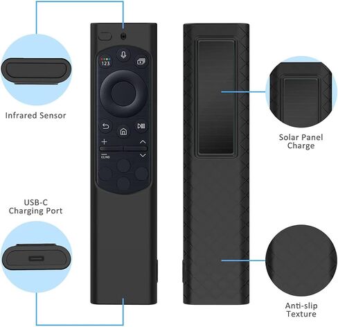 Remote Case for Samsung Smart TV 2022 BN59-01385 BN59-01386 BN59-01391 TM2280E Funda Remote Solar Charging,Silicone Protective Cover,Hanging Rope (Black) in Saudi Arabia