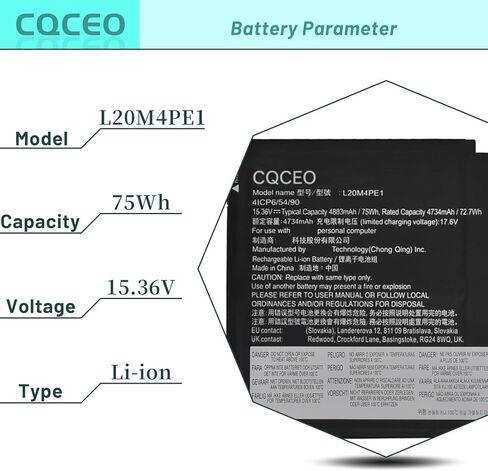 بطارية L20M4PE1 L20C4PE1 L20L4PE1 متوافقة مع Lenovo IdeaPad 5 Pro-16ACH6 Pro-16IHU6 IdeaPad Creator 5-16ACH6 Yoga Slim 7 Pro-16IAH7 Series 5B11B66552 SB11B66551 5B11B66555 5B11B66554 in Kuwait