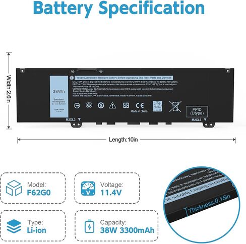 بطارية كمبيوتر محمول جديدة 38WH F62G0 39DY5 لأجهزة Dell Inspiron 13 7000 i7373 7373 7386 2 في 1 7370 7380 5370 P83G P87G P91G P83G001 P83G002 P87G001 Vostro 13 5370 39DY5 039DY 5 آر بي جي سي 3 0 آر بي جي سي 3 11.4 فولت in Saudi Arabia