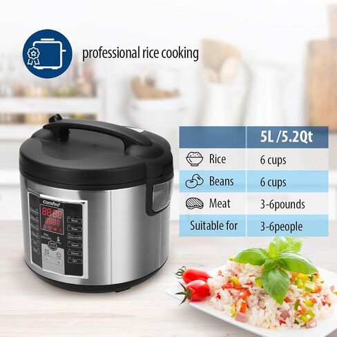 كومفي طنجرة طبخ ارز، طباخ بطيء، قدر طهي بالبخار، وعاء طهي سوتيه الكل في واحد (12 برنامج طبخ رقمي)، سعة كبيرة (5.2 كوارت)، إعداد مسبق لمدة 24 ساعة والحفاظ على الدفء الفوري in Saudi Arabia