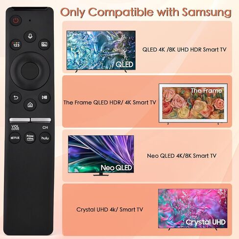 بديل لجهاز التحكم عن بعد Samsung-TV، التحكم الصوتي الذكي المتوافق مع BN59-1312A، لتلفزيونات Samsung 2018-2023 ذات الإطار المنحني QLED LED LCD 8K 4K، مع 3 اختصارات NEFTLIX، Prime Video، Hulu in Saudi Arabia