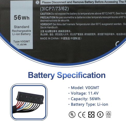 V0GMT استبدال بطارية الكمبيوتر المحمول Dell G7 17 Gaming 7700 XPS 15 7590 9570 Series 09TM7D 0NYD3W NCC3D 0NCC3D 4K1VM W62W6 0W62W6 0XYCW0 0V0GMT XYCW0 TJDRR 0TJDRR 5XJ28 5D91C 11.4V 56 واط ساعي 4649 مللي أمبير 3 خلايا in Saudi Arabia