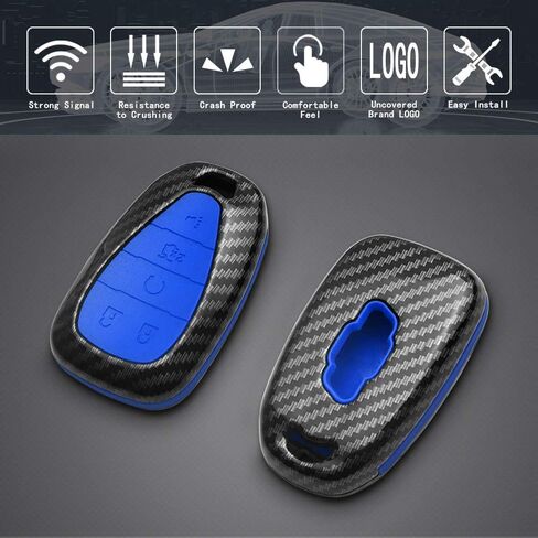 TANGSEN Key Fob Case Compatible with Chevrolet Chevy Blazer Camaro Cruze Equinox Malibu Sonic Traverse TRAX 5 Button Keyless Entry Remote Black Carbon Fiber Pattern ABS Blue Silicone Cover in Saudi Arabia