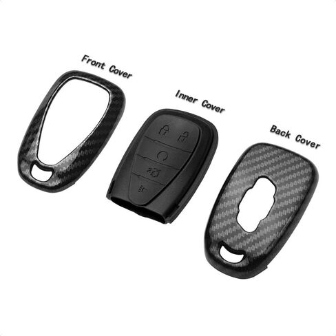TANGSEN Key Fob Case Compatible with Chevrolet Chevy Blazer Camaro Cruze Equinox Malibu Sonic Traverse TRAX 5 Button Keyless Entry Remote Black Carbon Fiber Pattern ABS Blue Silicone Cover in Saudi Arabia