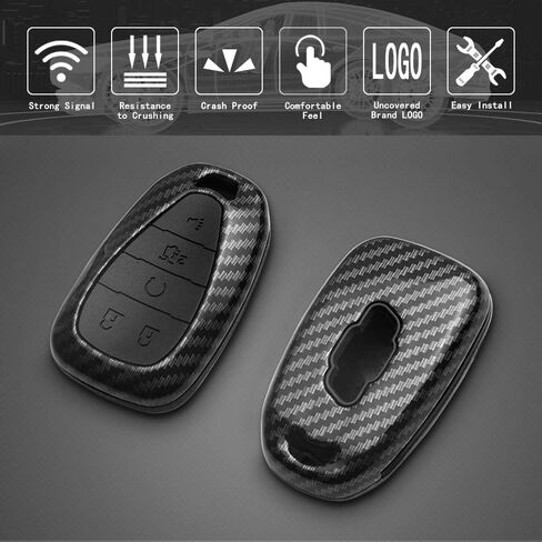 TANGSEN Key Fob Case Compatible with Chevrolet Chevy Blazer Camaro Cruze Equinox Malibu Sonic Traverse TRAX 5 Button Keyless Entry Remote Black Carbon Fiber Pattern ABS Blue Silicone Cover in Saudi Arabia