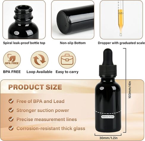 24 Pack,1oz Glass Dropper Bottle, Amber Tincture Bottles with Dropper,Pretty Finish for All Kinds of Liquids,Oil Bottles for Hair- Stronger Suction ideal for Leakproof Travel in Kuwait