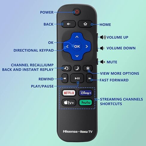Amtone New Replacement Remote for Hisense ROKU Smart TVs with Netflix Disney Hulu VUDU Keys fits for 50H4 55H4 48H4 40H4 R6070 50R7E 32H4C 32H4D 32H4E (Netflix/Disney+/Apple TV+/hulu) (Renewed) in Saudi Arabia