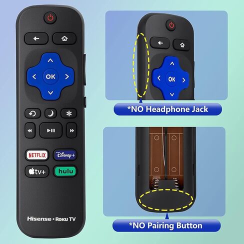 Amtone New Replacement Remote for Hisense ROKU Smart TVs with Netflix Disney Hulu VUDU Keys fits for 50H4 55H4 48H4 40H4 R6070 50R7E 32H4C 32H4D 32H4E (Netflix/Disney+/Apple TV+/hulu) (Renewed) in Saudi Arabia