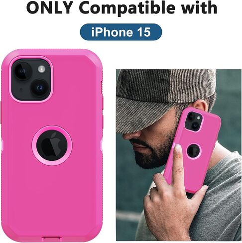 for iPhone 15 Case, with Built in Screen Protector Heavy Duty Drop Protection,Full Body 3 Layer Rugged Shockproof Dust Proof Tough Protective Phone Cover for Apple iPhone 15 Black in Kuwait
