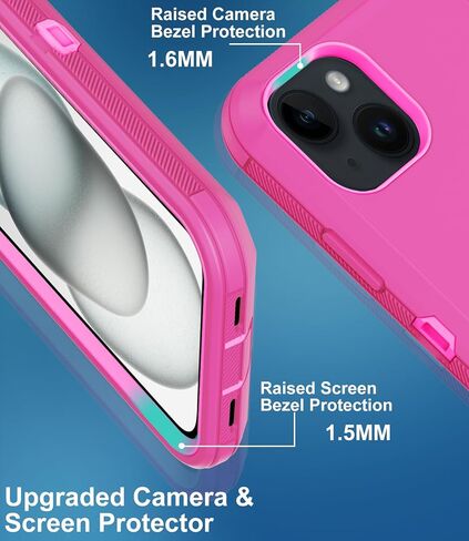 for iPhone 15 Case, with Built in Screen Protector Heavy Duty Drop Protection,Full Body 3 Layer Rugged Shockproof Dust Proof Tough Protective Phone Cover for Apple iPhone 15 Black in Kuwait