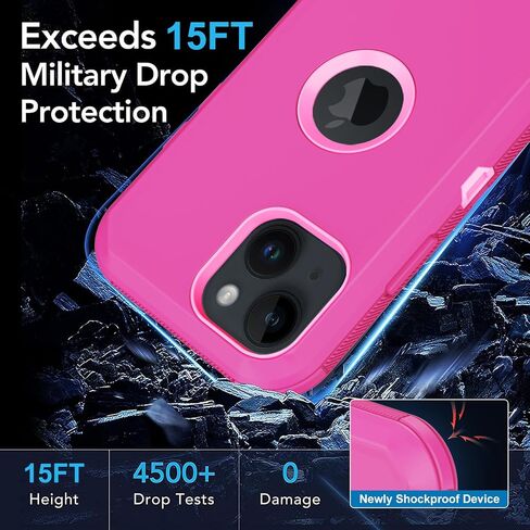 for iPhone 15 Case, with Built in Screen Protector Heavy Duty Drop Protection,Full Body 3 Layer Rugged Shockproof Dust Proof Tough Protective Phone Cover for Apple iPhone 15 Black in Kuwait