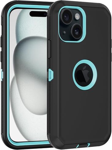 for iPhone 15 Case, with Built in Screen Protector Heavy Duty Drop Protection,Full Body 3 Layer Rugged Shockproof Dust Proof Tough Protective Phone Cover for Apple iPhone 15 Black in Kuwait