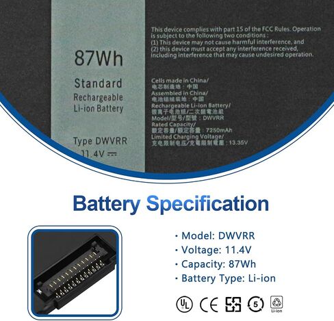 DWVRR 87Wh استبدال بطارية الكمبيوتر المحمول Dell Alienware x15 R1 R2 X17 R1 R2 Inspiron 16 7620 2 في 1، Alienware X15 R1 NAWX15R101 X17 RTX 3080 P48E Series Notebook 817GN 0817GN NR6MH 0NR6MH 7250mAh in Saudi Arabia