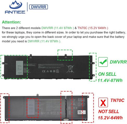 DWVRR 87Wh استبدال بطارية الكمبيوتر المحمول Dell Alienware x15 R1 R2 X17 R1 R2 Inspiron 16 7620 2 في 1، Alienware X15 R1 NAWX15R101 X17 RTX 3080 P48E Series Notebook 817GN 0817GN NR6MH 0NR6MH 7250mAh in Saudi Arabia