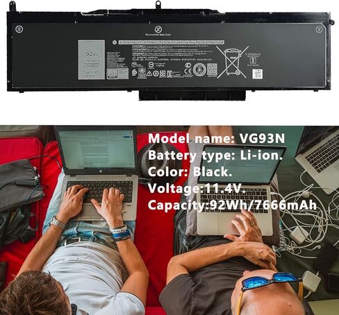 بطارية الكمبيوتر المحمول VG93N 92Wh متوافقة مع Dell Latitude 15 5580 5590 5591 E5580 E5590 E5591 Precision 15 3520 3530 M3520 M3530 Series Notebook WFWKK 0WFWKK 0VG93N 11.4V 92Wh 7666mAh 6 خلايا in Kuwait