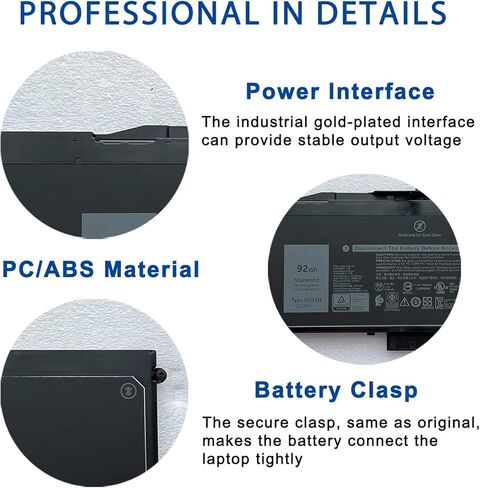 بطارية الكمبيوتر المحمول VG93N 92Wh متوافقة مع Dell Latitude 15 5580 5590 5591 E5580 E5590 E5591 Precision 15 3520 3530 M3520 M3530 Series Notebook WFWKK 0WFWKK 0VG93N 11.4V 92Wh 7666mAh 6 خلايا in Kuwait