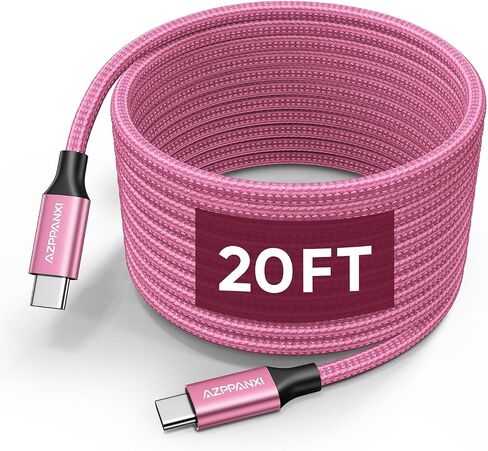 20Ft USB C Cable White, 60W Extra Long USB C to USB C Cable Fast Charging, Nylon Braided Type C to C Charger Cable for iphone 16 15 Series/ipad Pro/Macbook Pro/Air/Pixel/Samsung Galaxy/Switch and More in Saudi Arabia