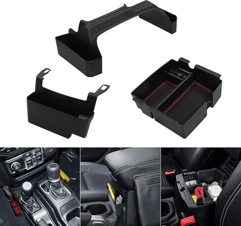 4PCS Center Console Organizer Compatible with 2018-2022 Jeep Wrangler JL JLU Accessories for Jeep Gladiator JT Accessories Gear Shift Side Tray Organizer,Hanging Armrest Storage Box,Co-Pilot Organizer in Kuwait