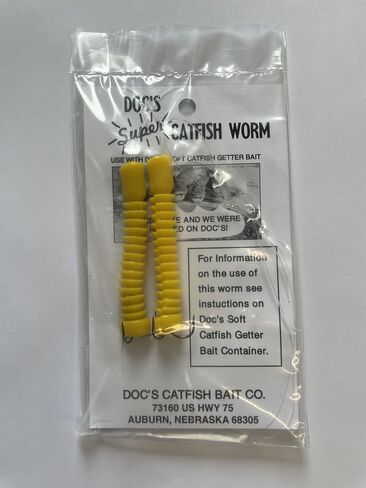 Doc's Super Catfish Worms - Durable Soft Plastic, Integrated Test Line & Leader - Treble Hook, Compatible with Doc's Dip Bait - Perfect for Freshwater and Saltwater Fishing in Saudi Arabia