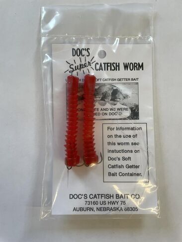 Doc's Super Catfish Worms - Durable Soft Plastic, Integrated Test Line & Leader - Treble Hook, Compatible with Doc's Dip Bait - Perfect for Freshwater and Saltwater Fishing in Saudi Arabia