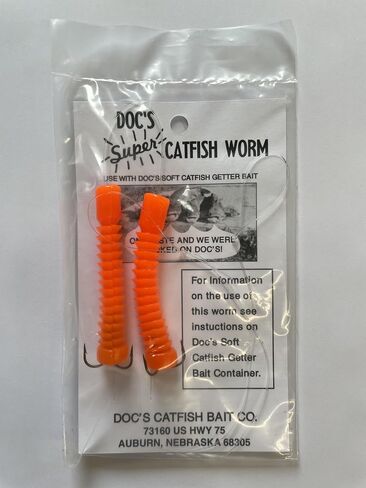 Doc's Super Catfish Worms - Durable Soft Plastic, Integrated Test Line & Leader - Treble Hook, Compatible with Doc's Dip Bait - Perfect for Freshwater and Saltwater Fishing in Saudi Arabia