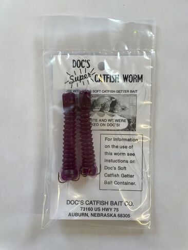 Doc's Super Catfish Worms - Durable Soft Plastic, Integrated Test Line & Leader - Treble Hook, Compatible with Doc's Dip Bait - Perfect for Freshwater and Saltwater Fishing in Saudi Arabia