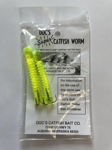 Doc's Super Catfish Worms - Durable Soft Plastic, Integrated Test Line & Leader - Treble Hook, Compatible with Doc's Dip Bait - Perfect for Freshwater and Saltwater Fishing in Saudi Arabia