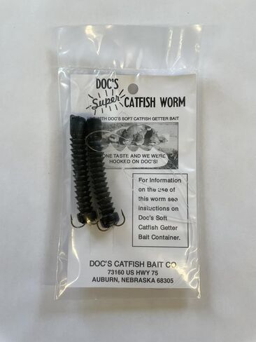 Doc's Super Catfish Worms - Durable Soft Plastic, Integrated Test Line & Leader - Treble Hook, Compatible with Doc's Dip Bait - Perfect for Freshwater and Saltwater Fishing in Saudi Arabia