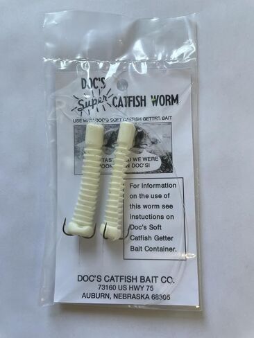 Doc's Super Catfish Worms - Durable Soft Plastic, Integrated Test Line & Leader - Treble Hook, Compatible with Doc's Dip Bait - Perfect for Freshwater and Saltwater Fishing in Saudi Arabia