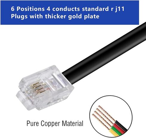 كابل سلك تمديد للهاتف الأرضي، مع قابس RJ-11 6P4C قياسي (3 عبوات / 6.6 قدم) in Kuwait