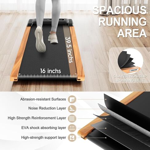 Walking Pad, Wooden Walking Pad Treadmill, Portable Under Desk Treadmill for Home Office, Compact Walking Jogging Running Machine with Remote Control and LED Display in Saudi Arabia