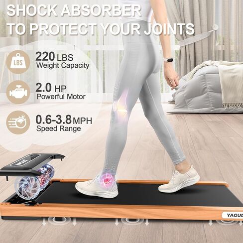 Walking Pad, Wooden Walking Pad Treadmill, Portable Under Desk Treadmill for Home Office, Compact Walking Jogging Running Machine with Remote Control and LED Display in Saudi Arabia