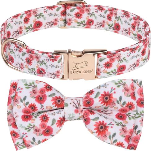 EXPAWLORER Floral Dog Collar - Flower Dog Collar with Bow, Cute Dog Collar with Durable Metal Quick Release Buckle, Adjustable Puppy Collar for Small Medium Large Dogs Girls Boys, Sunflower Small in Kuwait