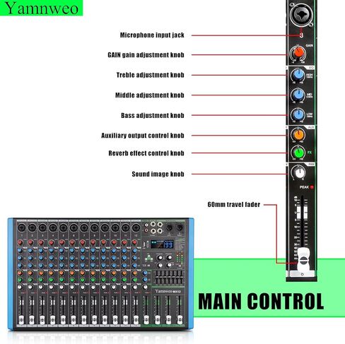 MIX-8 Professional DJ Audio Mixer مدخل 8 قنوات مع شريحة DPS Reverb 99 بت وتسجيل USB بلوتوث وتشغيل MP3 للمرحلة والبار والاستوديو (MIX-8) in Saudi Arabia