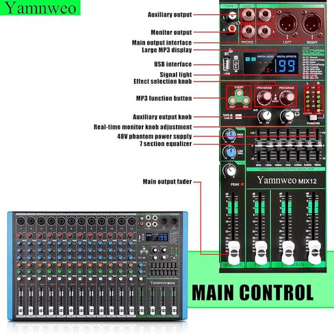 MIX-8 Professional DJ Audio Mixer مدخل 8 قنوات مع شريحة DPS Reverb 99 بت وتسجيل USB بلوتوث وتشغيل MP3 للمرحلة والبار والاستوديو (MIX-8) in Saudi Arabia