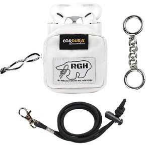 Rough Enough Earbud Case Pouch with Neck Lanyard Keychain for Earphone Earbuds Wireless Bluetooth Black