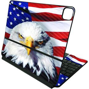 MightySkins Carbon Fiber Skin Compatible with Apple Magic Keyboard for iPad Pro 12.9" (3rd-6th Generation) - Thin Blue Line | Protective, Durable Textured Carbon Fiber Finish | Made in The USA