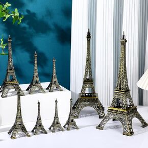 9 Pcs Eiffel Tower Statue Decor 5 Size Alloy Metal Paris Eiffel Tower Craft Model Replica French Eiffel Tower Party Decoration for Living Room Table Stand Holder Collectible Figurine Gift