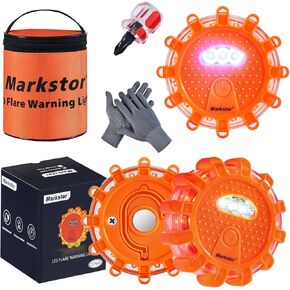 Markstor 6-Pack LED Road Flare Car Emergency Kit,Magnetic Base & Hook Road Flares Safety Light With 9 Flashing Modes,Roadside Flares Emergency Lights For Vehicles (No Batteries)