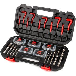 TAILUG Thread Repair Kit, 261-Piece HSS Drill Helicoil Repair Kit SAE & Metric 1/4" 5/16" 3/8" 7/16" 1/2" M5 M6 M8 M10 M12 with HSS Drill Threaded Inserts Screw Tap Installation and Tang Break Tool