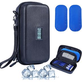 24h Insulin Cooler Travel Case TSA Approved Refrigerated Medicine Travel Case with Temperature Display, Diabetic Travel Case Bag with 2 Reusable Ice Packs for Daily Life and Trip