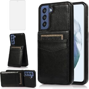 Asuwish Phone Case for Samsung Galaxy S21 FE Gaxaly S 21 FE 5G with Tempered Glass Screen Protector Credit Card Holder Wallet Cover Stand Leather Cell Glaxay S21FE5G UW S21FE 21S G5 Women Men Green