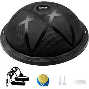 VEVOR Half Exercise Ball Trainer, 23 inch Balance Ball Trainer, 660lbs Capacity Stability Ball, Yoga Ball with Resistance Bands & Foot Pump, Strength Fitness Ball for Home Gym, Full Body Workout, Blue