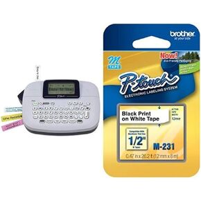 Brother P-Touch, PTM95, Handy Label Maker, 9 Type Styles, 8 Deco Mode Patterns, Navy Blue, Blue Gray