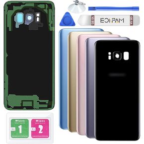 Back Cover Glass for Samsung Galaxy S8 SM-G950 Rear Housing Replacement with Camera Lens + Repair Tool Kit Genuine Rear Glass (Gray)