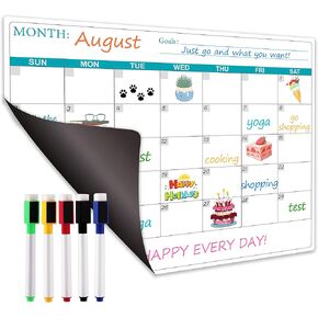 Magnetic Dry Erase Fridge Calendar - Magnetic Calendar for Refrigerator Planner, Fridge Magnetic Calendar with Six Markers, Kitchen Fridge Calendar White Board in Monthly & Weekly Set, 11.4" x 14.76"