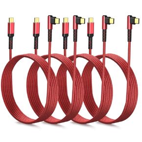 Right Angle USB C to USB C Cable 60W, [10ft 4Pack] Braided Type C Fast Charging Cord 90 Degrees Charger Compatible with iPhone 16 15 Pro Max MacBook iPad Air5 Galaxy S24 S23 Ultra A54-Black