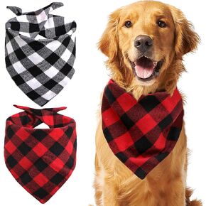 2 Pack Dog Bandana Christmas Pet Triangle Classic Plaid Scarves Thanksgiving Dog Scarfs for Small Medium Large Dogs Adjustable Dogs Bibs Scarfs for Girl and Boy(Small, Green Grid and Red Grid)
