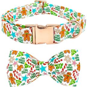 Dog Collar Christmas Pet Collar Holiday Dog Collar Santa Claus Print Pet Collar Soft Dog Collar Cute Dog Collar with Bow Tie Adjustable Metal Buckle Collar Gift Collar for Medium Dogs